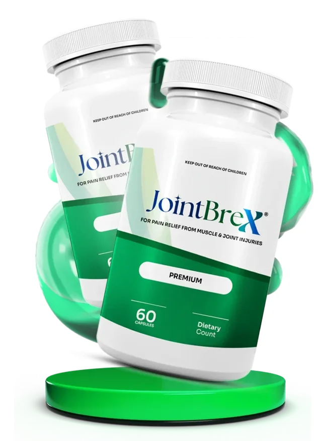 JointBrex capsule bottles on a green display stand